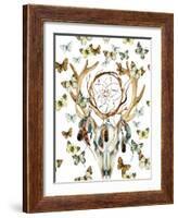 Animal Skull with Dreamcather and Butterfly-tanycya-Framed Art Print