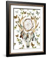 Animal Skull with Dreamcather and Butterfly-tanycya-Framed Art Print