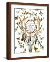 Animal Skull with Dreamcather and Butterfly-tanycya-Framed Art Print