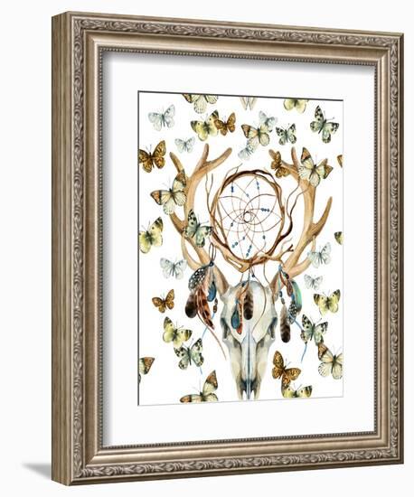 Animal Skull with Dreamcather and Butterfly-tanycya-Framed Premium Giclee Print