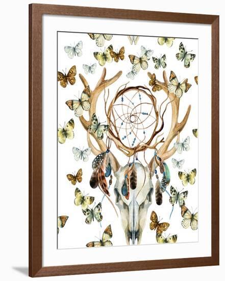 Animal Skull with Dreamcather and Butterfly-tanycya-Framed Premium Giclee Print