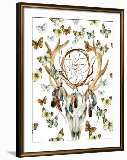 Animal Skull with Dreamcather and Butterfly-tanycya-Framed Premium Giclee Print