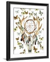 Animal Skull with Dreamcather and Butterfly-tanycya-Framed Art Print