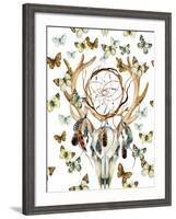 Animal Skull with Dreamcather and Butterfly-tanycya-Framed Art Print