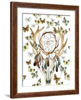 Animal Skull with Dreamcather and Butterfly-tanycya-Framed Art Print