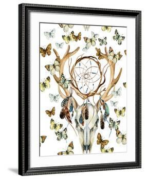 Animal Skull with Dreamcather and Butterfly-tanycya-Framed Art Print