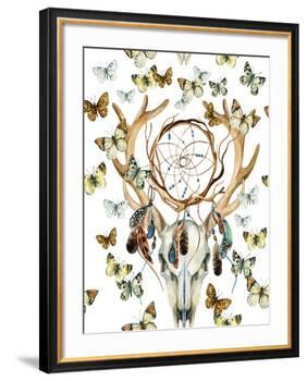 Animal Skull with Dreamcather and Butterfly-tanycya-Framed Art Print