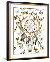 Animal Skull with Dreamcather and Butterfly-tanycya-Framed Art Print