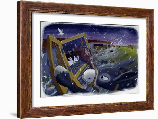 Animals and Noe's Ark during the Deluge, Illustration by Patrizia La Porta.-Patrizia La Porta-Framed Giclee Print