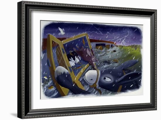 Animals and Noe's Ark during the Deluge, Illustration by Patrizia La Porta.-Patrizia La Porta-Framed Giclee Print