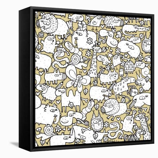 Animals and Objects Seamless Pattern-vook-Framed Stretched Canvas