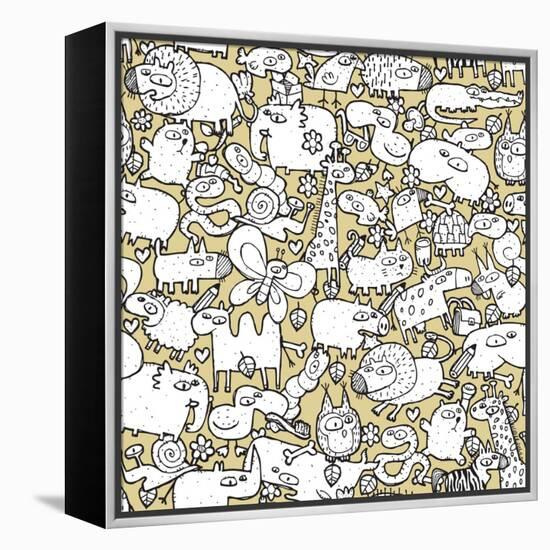 Animals and Objects Seamless Pattern-vook-Framed Stretched Canvas