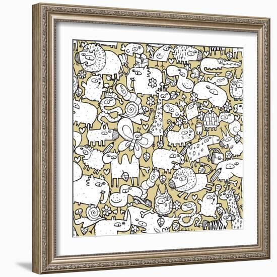 Animals and Objects Seamless Pattern-vook-Framed Art Print