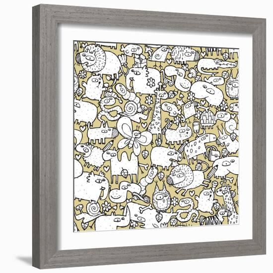 Animals and Objects Seamless Pattern-vook-Framed Art Print