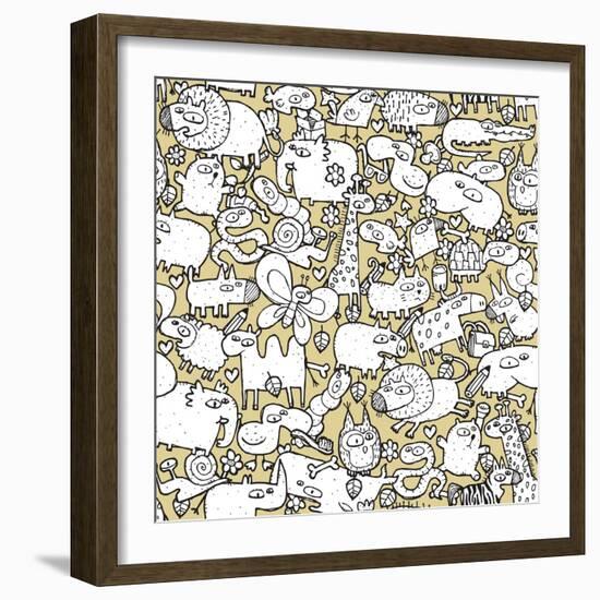 Animals and Objects Seamless Pattern-vook-Framed Art Print