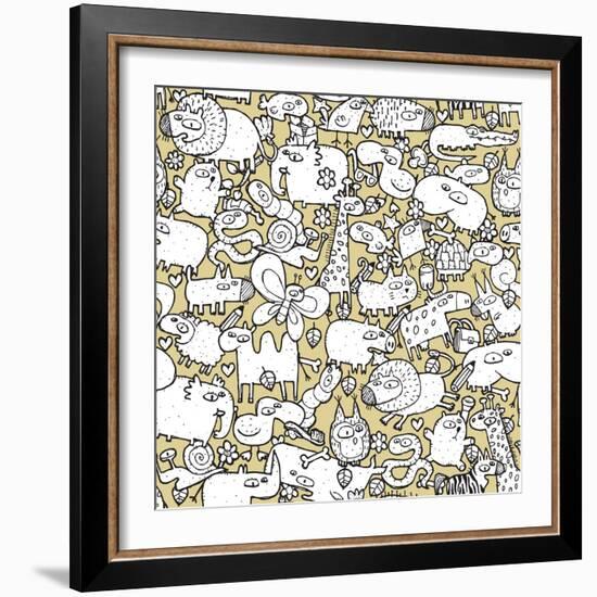 Animals and Objects Seamless Pattern-vook-Framed Art Print