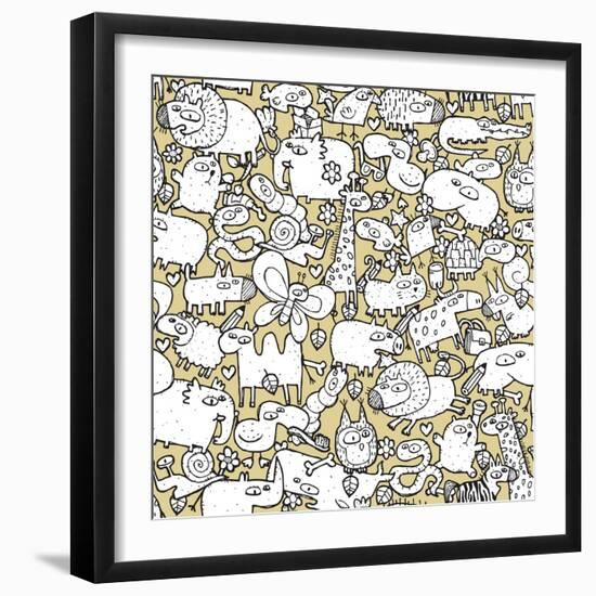 Animals and Objects Seamless Pattern-vook-Framed Art Print