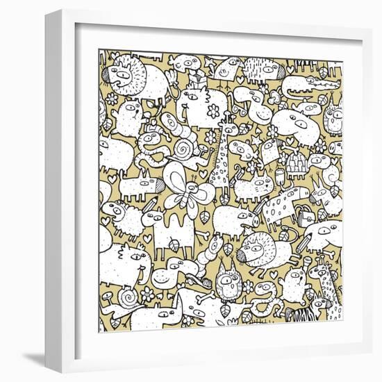 Animals and Objects Seamless Pattern-vook-Framed Art Print