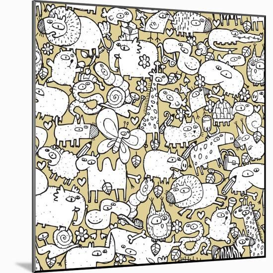 Animals and Objects Seamless Pattern-vook-Mounted Art Print