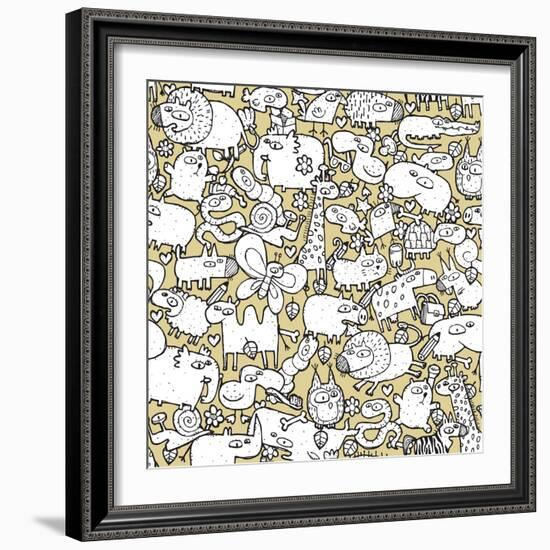 Animals and Objects Seamless Pattern-vook-Framed Art Print