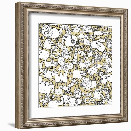 Animals and Objects Seamless Pattern-vook-Framed Art Print