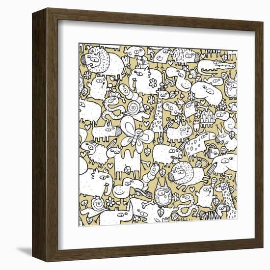 Animals and Objects Seamless Pattern-vook-Framed Art Print