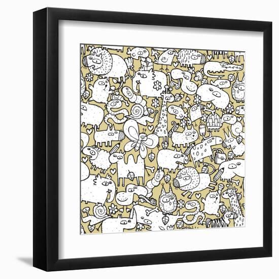 Animals and Objects Seamless Pattern-vook-Framed Art Print