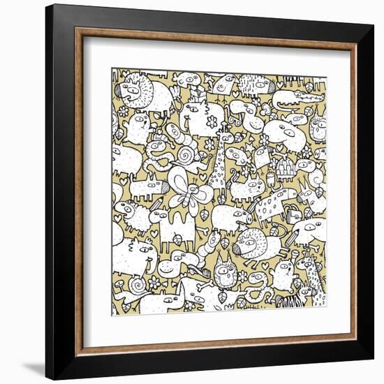 Animals and Objects Seamless Pattern-vook-Framed Art Print