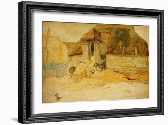 Animals before a Thatched Barn-James Ward-Framed Giclee Print