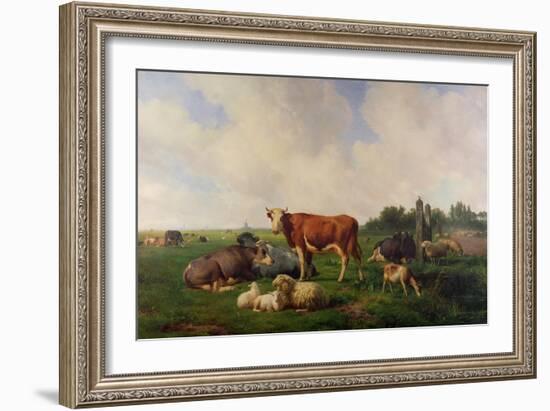 Animals Grazing in a Meadow-Hendrikus van de Sende Baachyssun-Framed Giclee Print