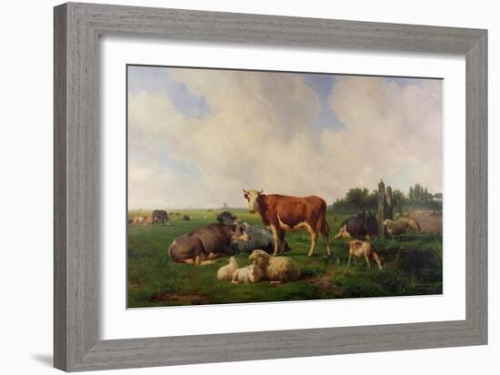 Animals Grazing in a Meadow-Hendrikus van de Sende Baachyssun-Framed Giclee Print