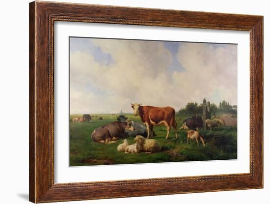 Animals Grazing in a Meadow-Hendrikus van de Sende Baachyssun-Framed Giclee Print