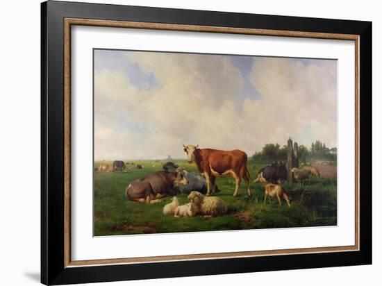 Animals Grazing in a Meadow-Hendrikus van de Sende Baachyssun-Framed Giclee Print