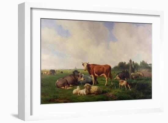 Animals Grazing in a Meadow-Hendrikus van de Sende Baachyssun-Framed Giclee Print