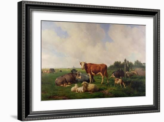 Animals Grazing in a Meadow-Hendrikus van de Sende Baachyssun-Framed Giclee Print