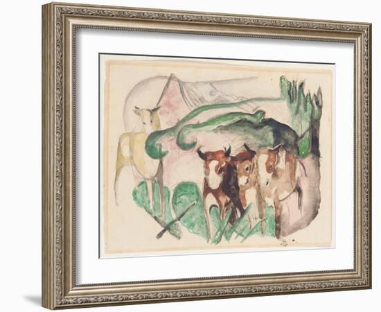 Animals in a Landscape (Three Cows and a Horse), 1913-Franz Marc-Framed Giclee Print