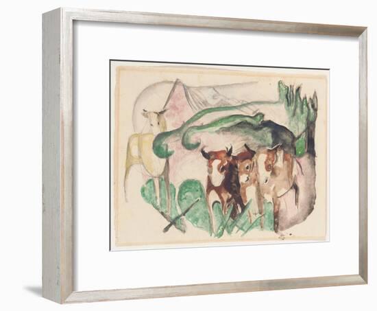 Animals in a Landscape (Three Cows and a Horse), 1913-Franz Marc-Framed Giclee Print