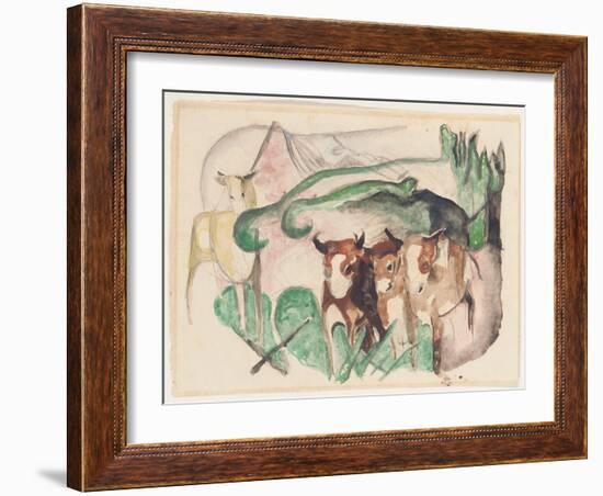 Animals in a Landscape (Three Cows and a Horse), 1913-Franz Marc-Framed Giclee Print