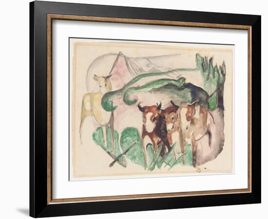 Animals in a Landscape (Three Cows and a Horse), 1913-Franz Marc-Framed Giclee Print