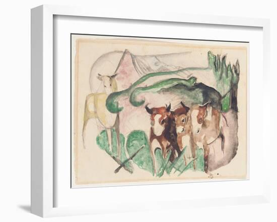 Animals in a Landscape (Three Cows and a Horse), 1913-Franz Marc-Framed Giclee Print