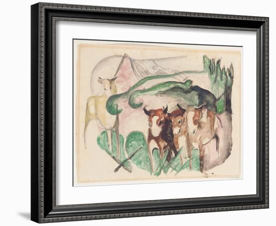 Animals in a Landscape (Three Cows and a Horse), 1913-Franz Marc-Framed Giclee Print