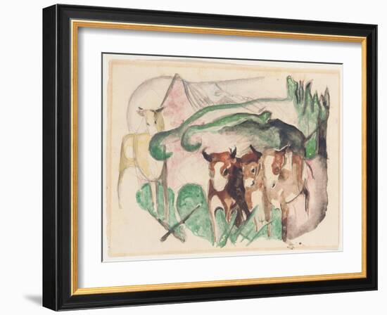 Animals in a Landscape (Three Cows and a Horse), 1913-Franz Marc-Framed Giclee Print