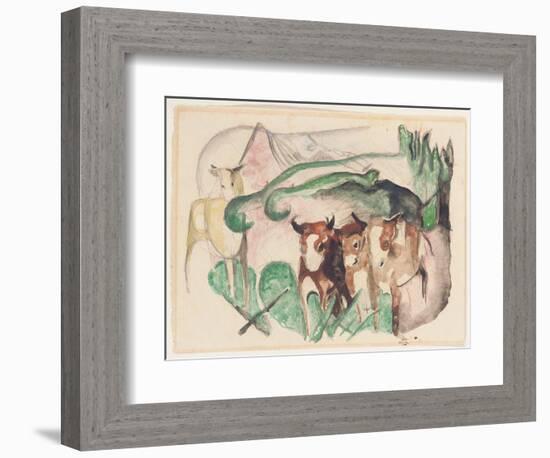 Animals in a Landscape (Three Cows and a Horse), 1913-Franz Marc-Framed Giclee Print