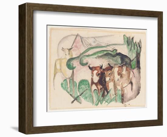 Animals in a Landscape (Three Cows and a Horse), 1913-Franz Marc-Framed Giclee Print