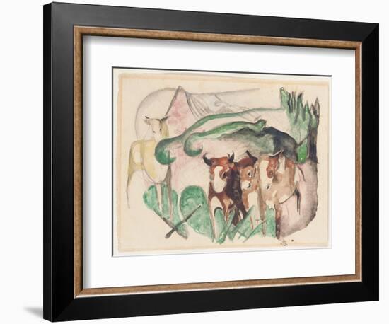 Animals in a Landscape (Three Cows and a Horse), 1913-Franz Marc-Framed Giclee Print