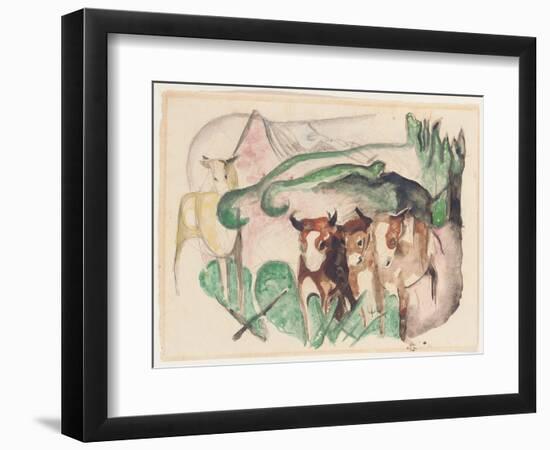 Animals in a Landscape (Three Cows and a Horse), 1913-Franz Marc-Framed Giclee Print