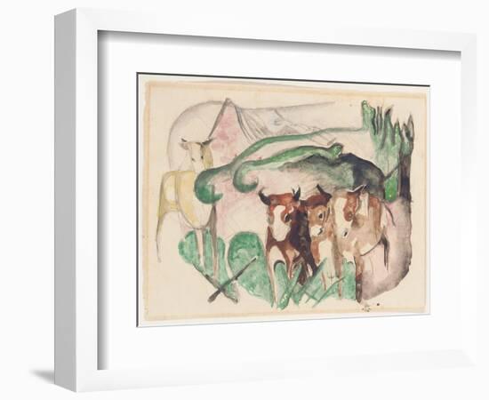 Animals in a Landscape (Three Cows and a Horse), 1913-Franz Marc-Framed Giclee Print