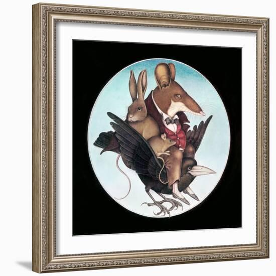 Animals on Back of Flying Bird-Wayne Anderson-Framed Giclee Print