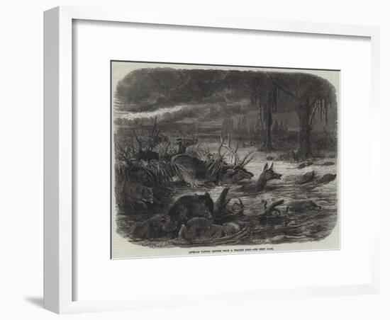 Animals Taking Refuge from a Prairie Fire-Johann Baptist Zwecker-Framed Giclee Print