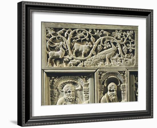 Animals, Vegetable Sprays and the Evangelists, Detail From Frame of the Chair of Bishop Maximian-Byzantine School-Framed Giclee Print